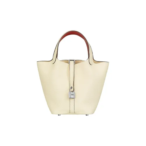 HERMES Picotin Lock Сумка через плечо из кожи Taurillon Clemence Женская молочно-белая красная Soil