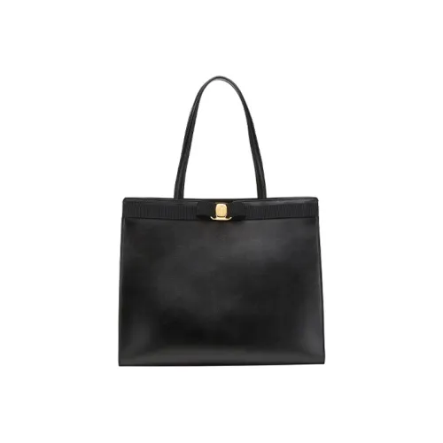 FERRAGAMO Vara Естественный Коровья Кожа Крупнозернистая Текстура Сумка через плечо Большая Женская Черная