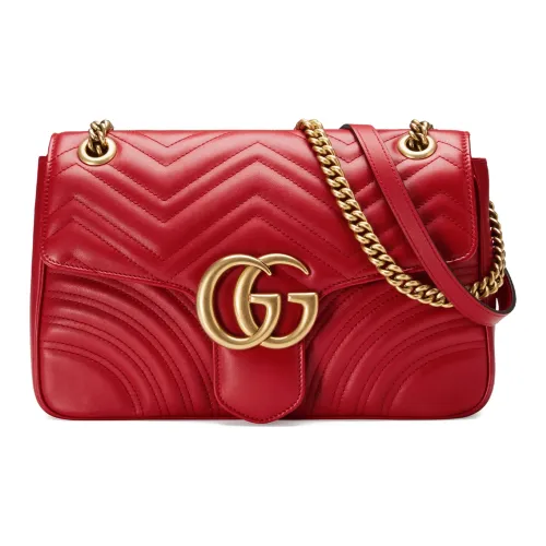GUCCI Marmont Кожа Цепочка Сумка через плечо Сумка на плечо Женская Красная