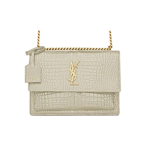 SAINT LAURENT Sunset Crocodile Embossed Bright Leather Sunset Handbag Crossbody Bag Shoulder Bag Women's Vintage White SAINT LAURENT Sunset Крокодил Тисненый Яркий Кожа Sunset Сумка Сумка через плечо Сумка на плечо Женская Винтаж Белый
