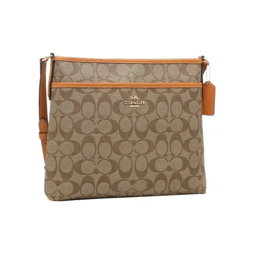 COACH File PVC Сумка через плечо Сумка на плечо Средняя Женская Хаки Коричневый