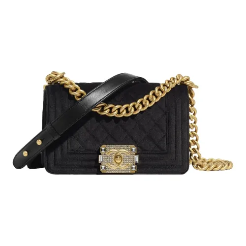 CHANEL Вельветовая и Золотая Тонированная Металлическая Сумка с Клапаном Сумка через плечо Маленькая Женская Черная