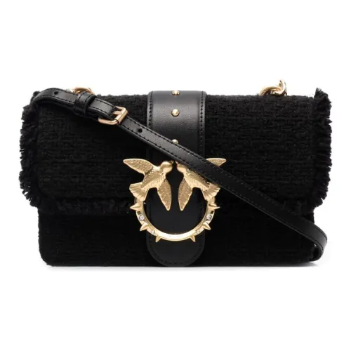 PINKO Love Icon Ткань с кожаными вставками Swallow Сумка Сумка через плечо Мини Женская Черный Золотой