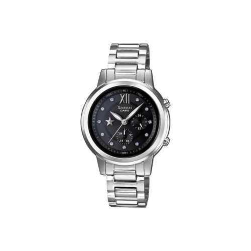 CASIO Солнечный Кварцевый Movement Женские SHEEN Часы Черные