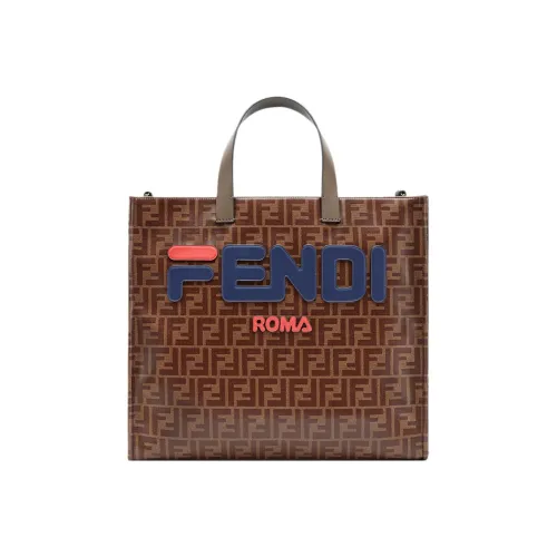 FENDI FILA Коллаборация Покрытый холст с кожаными вставками Тоут Сумка Сумка для покупок Сумка Унисекс Коричневый