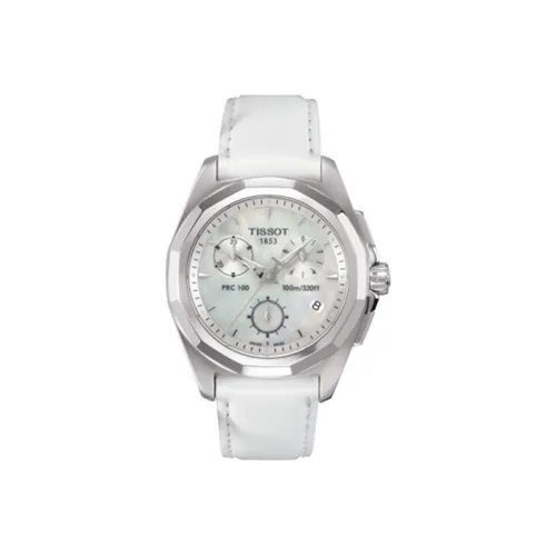 TISSOT PRC100 Collection Кварцевый механизм Женские часы 33 мм Белый циферблат Корпус из нержавеющей стали Кожаный ремешок