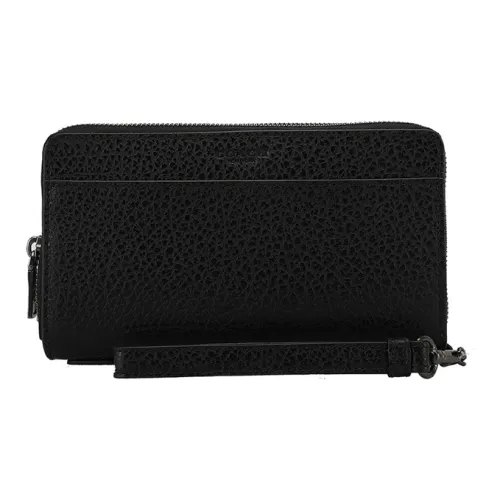 COACH Double Zip Wallet Кожаный Клатч Кошелек Большой Мужской Черный