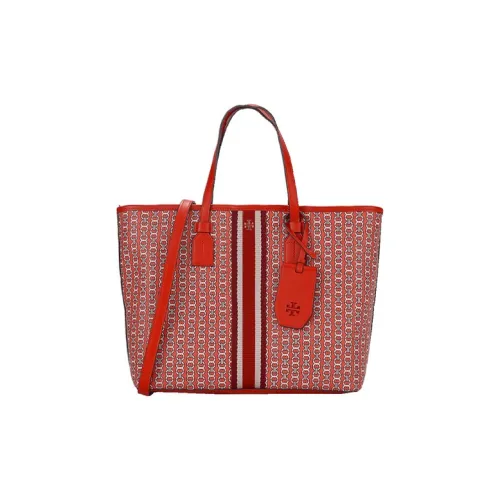 TORY BURCH Gemini Link Покрытый холст Сумка-тоут Сумка для покупок Сумка через плечо Сумка среднего размера Женская Красная Многоцветная