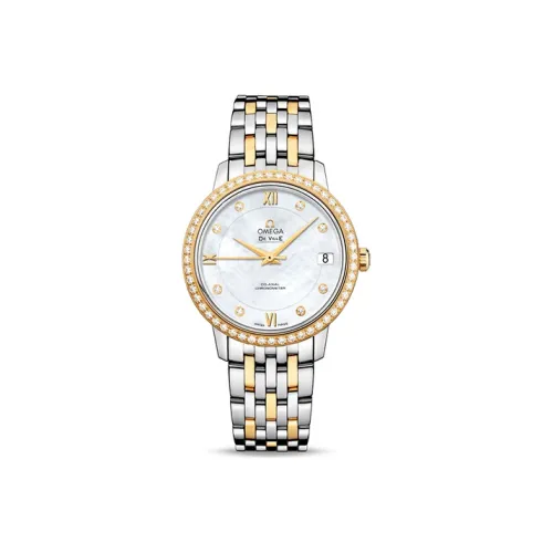 OMEGA Автоматический Механический Movement Женские Часы Elegant Saucer Series Жемчужная раковина Цвет