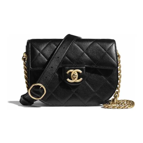 CHANEL Телячья кожа Седло Сумка Сумка через плечо Сумка на плечо Женская Черная