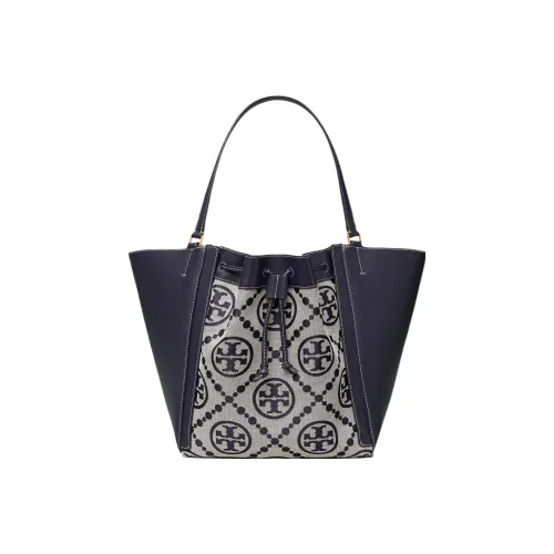 TORY BURCH T MonogramMcGraw Жаккард Кожа Ведрообразная Сумка Тоут Сумка Сумка для покупок Сумка Большая Женская Морской Синий