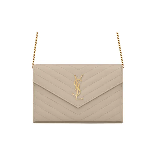 SAINT LAURENT MONOGRAM LEATHER Сумка с цепочкой Кошелек Сумка на плечо Женская Морская соль Бежевый