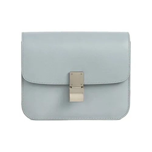 CELINE Классический Bo Полированный Коровья кожа Тофу Cube Сумка Сумка через плечо Женская Минеральный синий