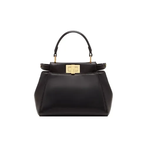 FENDI Peekaboo Напповая кожа Мини Сумка Женская Черная