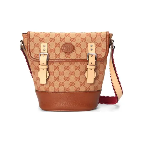 GUCCI Canvas с кожаными вставками курьерская сумка сумка через плечо стандартная детская CAMEL коричневый бежевый