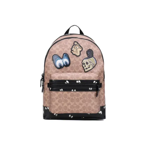 COACH × Disney Коллаборация ACADEMY Покрытый холст с телячьей кожей Рюкзак Большой Унисекс Хаки