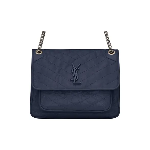 SAINT LAURENT Niki Кожа Хобо Сумка Сумка с цепочкой Сумка через плечо Женская Темно-синяя