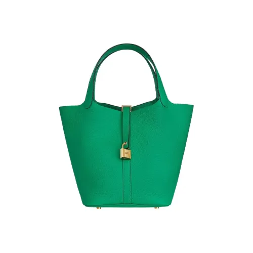 HERMES Picotin Lock TC Кожаная сумка из коровьей кожи корзина ведрообразная сумка женская 6W цвет Menthe (мятно-зеленый)