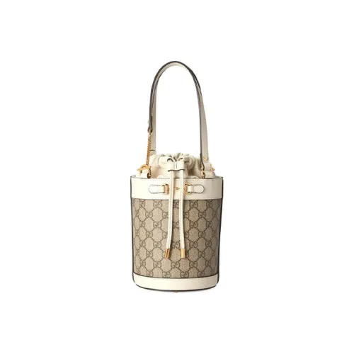 GUCCI Horsebit 1955 Холст и кожа Ведрообразная сумка Сумка на одно плечо Маленькая женская цвет эбеновое дерево белый