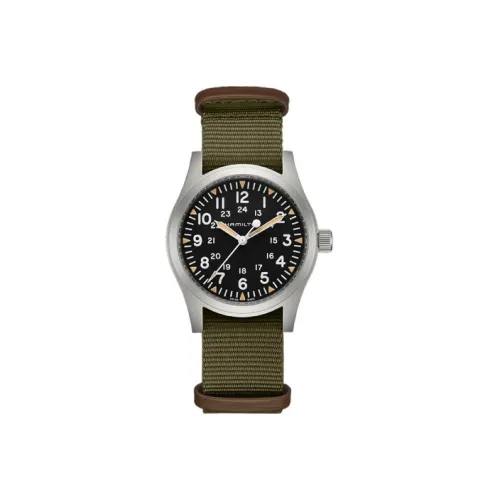 HAMILTON Khaki Field Series Механический механизм Мужские часы Часы 42 мм Черный циферблат Корпус из нержавеющей стали Ремешок NATO