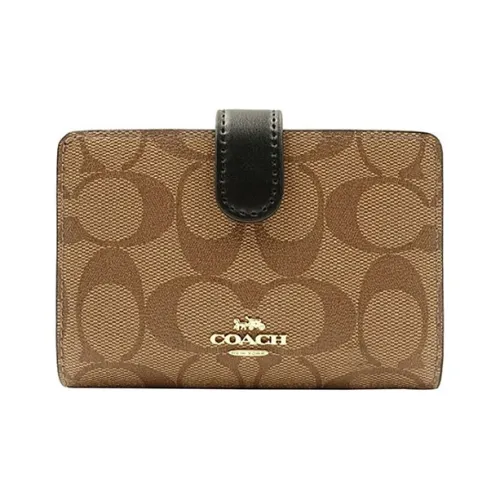 COACH Corner Zip ПВХ Кошелек для монет держатель для карт кошелек женский коричневый и черный