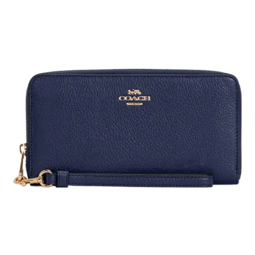 COACH Zip Around Pebble Кожа Ручной работы TRUNK WALLET Женские Cobalt Blue