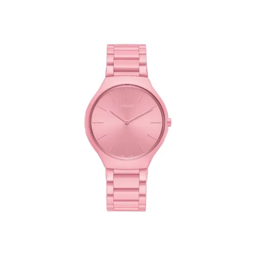 RADO True Thinline Collection Кварцевый механизм Унисекс Часы 39 мм Розовый циферблат Часы Керамические корпуса Часы Керамический ремешок