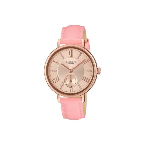 CASIO SHEEN Collection Кварцевый механизм Естественная кожа Ремешок Часы Женские Золотистый циферблат SHE 3066PGL 4A
