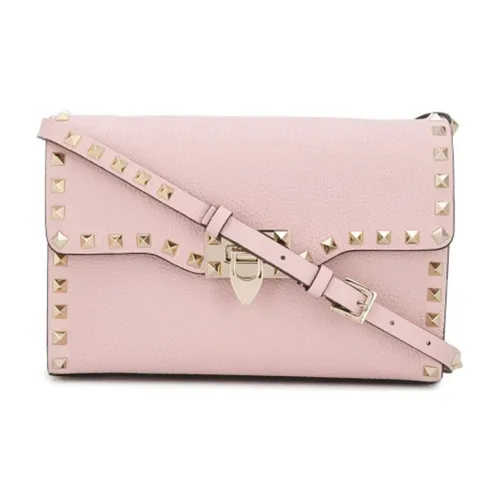 Valentino Rockstud Телячья кожа Курьерская сумка Сумка через плечо Женская Розовая