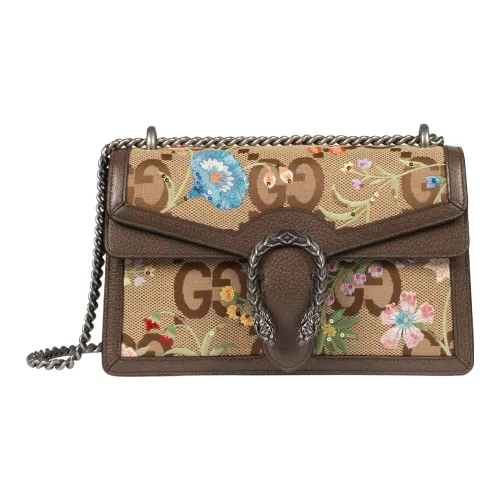 GUCCI Dionysus Холст и Кожаная Сумка через плечо Сумка на плечо Женская Бежевая и Коричневая и Многоцветная