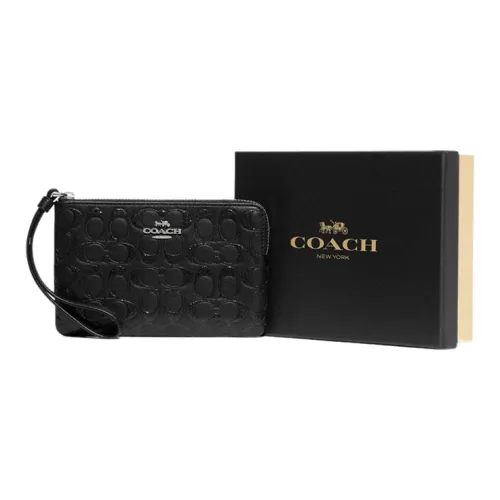 COACH Boxed Кожа Монета Маленькая Сумочка Клатч Маленькая Женская Черная
