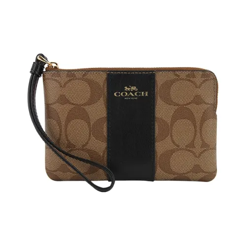 COACH Corner Zip Кожа Маленькая Сумка Клатч Монета Запястье Сумка Кошелек Маленькая Женская Черная Коричневая