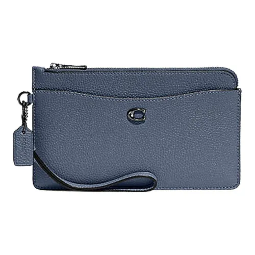 COACH Double Zip Wallet Полированная кожа с эффектом галечного покрытия кошелек для монет держатель для карт сумка на запястье маленькая женская