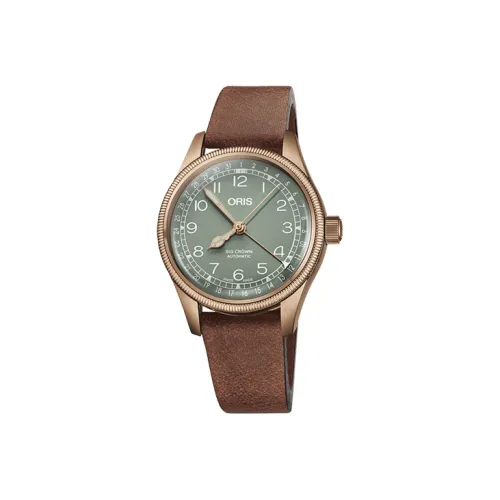 Oris Aviation Collection Автоматический Механический Механизм Мужские Часы 36 мм Зеленый Циферблат Корпус из Нержавеющей Стали Кожаный Ремешок