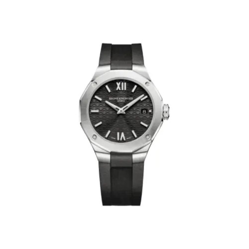 Baume Mercier Rivera Series Кварцевый механизм Женские часы 36 мм Черный циферблат Корпус из нержавеющей стали Резиновый ремешок