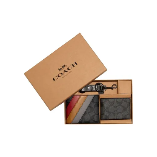 COACH 3 IN 1 Wallet Коровья кожа Короткий кошелек Стандартный Мужской Черный Серый