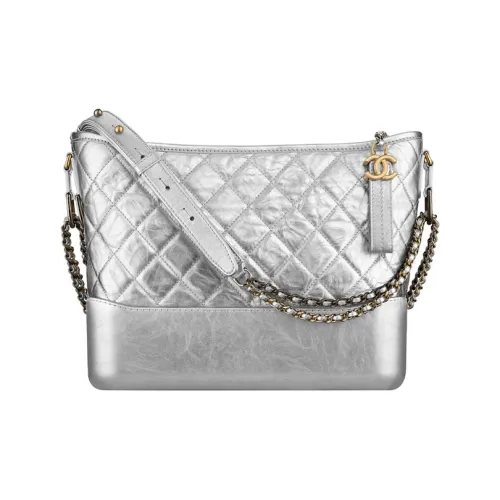 CHANEL Gabrielle Телячья кожа Сумка-хобо Цепочка Через плечо Одно плечо Сумка Большой Women's Silver