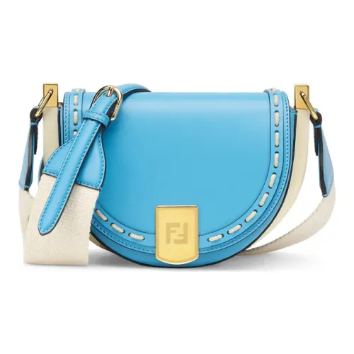 FENDI Кожа Полумесяц Сумка Седло Сумка Сумка через плечо Женская Синяя