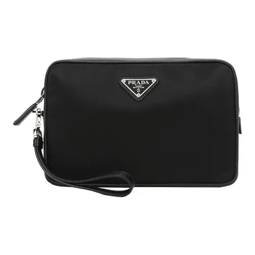 PRADA Ткань с кожаными вставками сумка для туалетных принадлежностей мешок для хранения клатч стандартный мужской черный