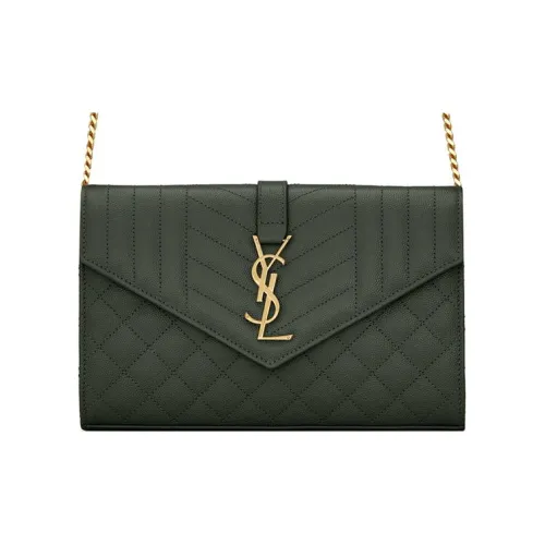 SAINT LAURENT Пуховая кожа Одно плечо Ручная сумка Сумка через плечо Женская Темно-зеленая