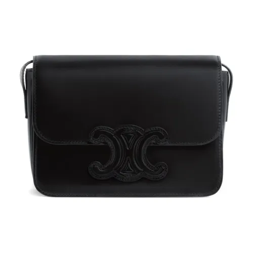 CELINE Cuir Triomphe Блестящая сумка из коровьей кожи сумка через плечо сумка через плечо женская черная