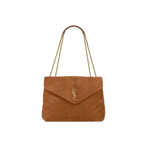 SAINT LAURENT LOULOU Замша Сумка через плечо Сумка среднего размера Женская Корица