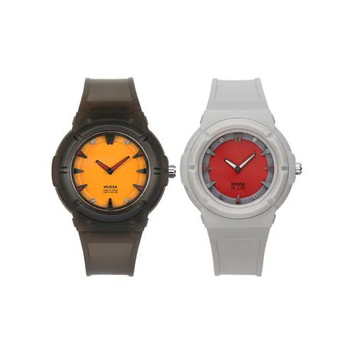 WUSSA Alpha Series Красный глаз Кварцевый механизм Резиновый ремешок Часы Унисекс Желтый циферблат часов AP01HS+AP01H
