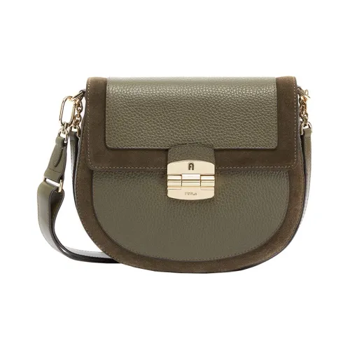 Furla Рельефная Телячья Кожа Седло Сумка Сумка через плечо Маленькая Женская Шалфейно-Зеленая