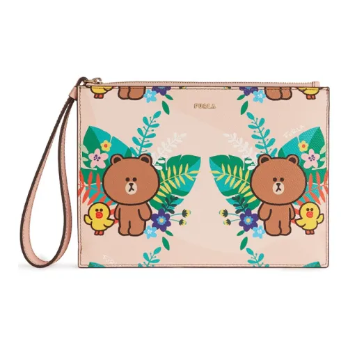 Furla LINE FRIENDS Коллаборация Кожа Клатч Запястье Сумка Конверт Маленький Женский Розовый Многоцветный