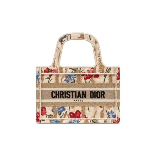 DIOR BookTote Вышивка Холст Сумка-тоут Сумка для покупок Мини Сумка Женская Многоцветная Бежевая