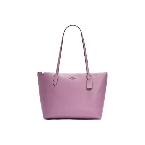 COACH Zip Top Tote Холст с кожей Тоут Сумка Сумка для покупок Сумки через плечо Сумка через плечо Обычный Женский Розовый Фиолетовый