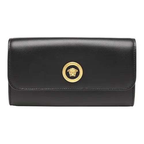 VERSACE Кожаный держатель для карт и кошелек женский черный