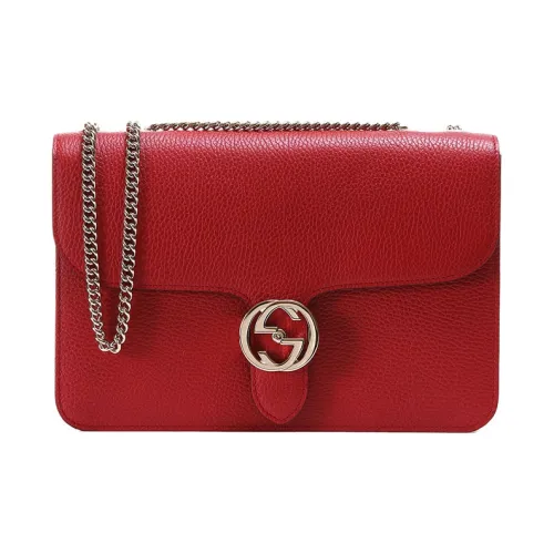 GUCCI Зернистая текстура кожа кожа Litchi курьерская сумка аккордеонная сумка сумка через плечо женская красный