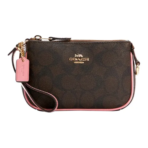 COACH Nolita Холст и Кожа Маленькая Сумка Сумка через плечо Запястная Сумка Клатч Маленький Женский Темно-Коричневый и Розовый Многоцветный